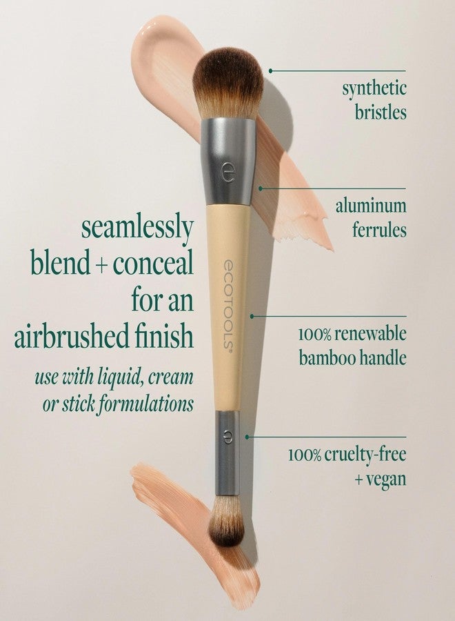 EcoTools Blend + Conceal Dual-Ended Makeup Brush, Foundation & Concealer Brush For Liquid & Cream Formulas, Face Makeup Brush, Synthetic Bristles, Vegan & Cruelty-Free, Travel & Eco-Friendly, 1 Count - Image 2